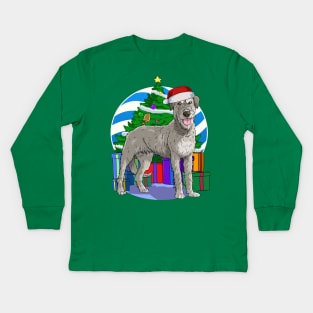 Irish Wolfhound Dog Cute Santa Christmas Gift Kids Long Sleeve T-Shirt